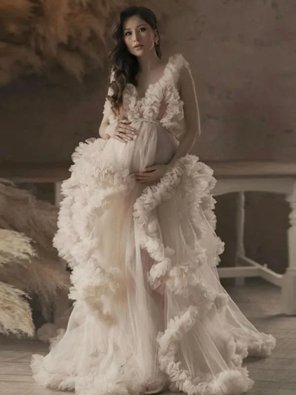 Aline Wedding Dress White V-Neck Sleeveless Tulle Long Bridal Gowns