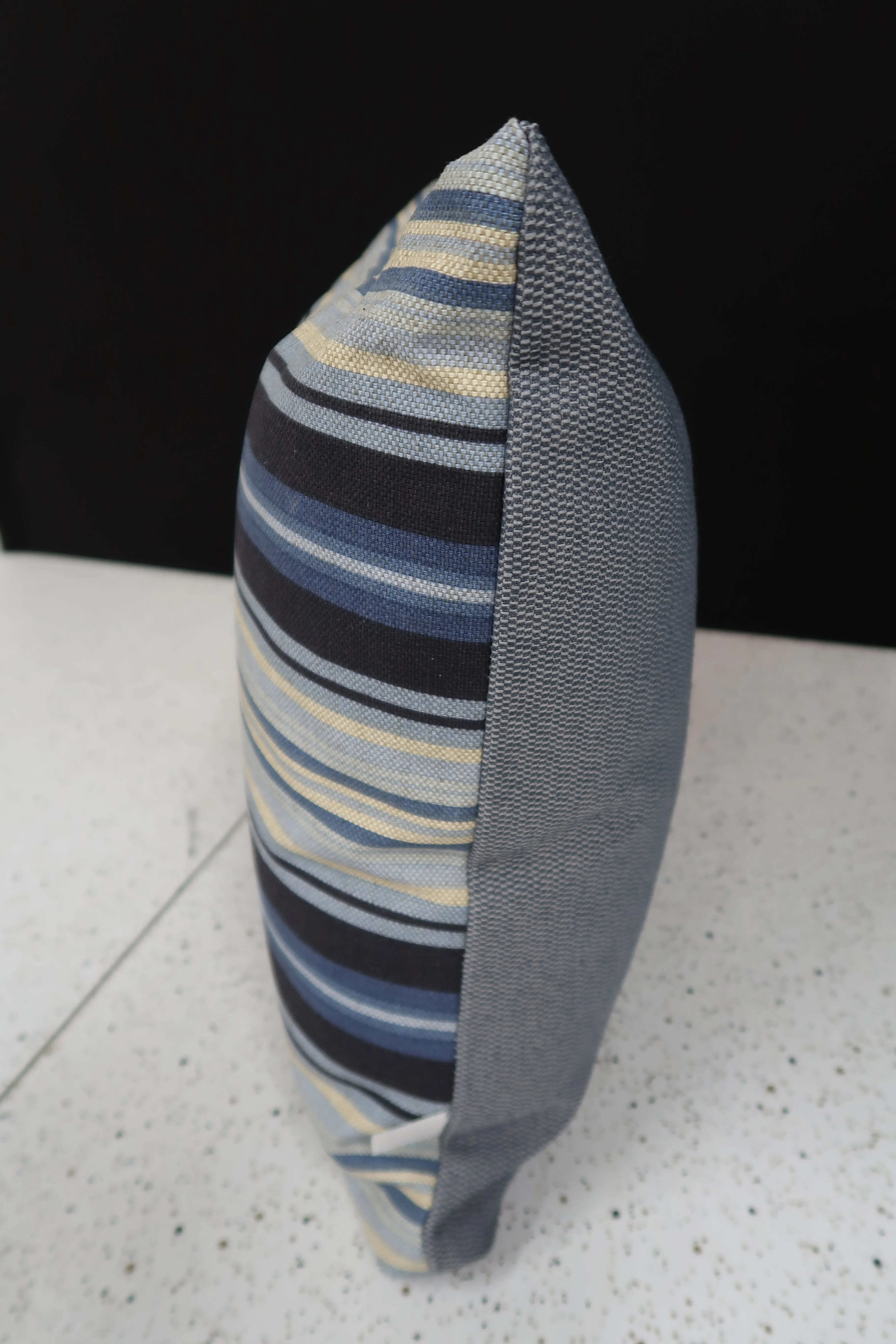 ReTexStyled Patio Pillows Blue Stripe with Gray Backing